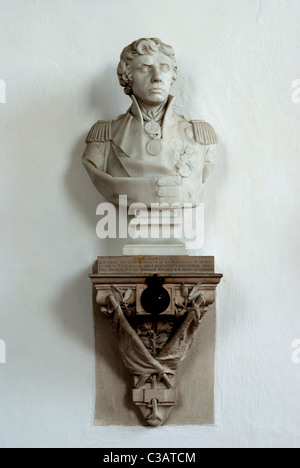 Eine Büste von Horatio Nelson in der Kirche seines Vaters in Burnham Thorpe, Norfolk. Stockfoto