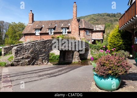 Die alten Pack Pferd Brücke über den Fluss Aller Allerford Exmoor Somerset Stockfoto