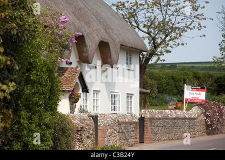 Reetdachhaus für Verkauf an Tarrant Monkton, Dorset im April Stockfoto