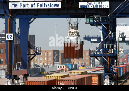 South rail Freight terminal, Hafen von Felixstowe, Suffolk, UK. Stockfoto