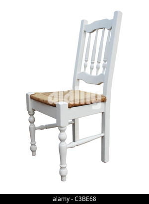 weißen Holzstuhl, isoliert auf weiss Stockfoto