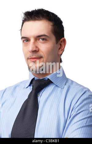 Close-up Portrait eines erfolgreichen Geschäftsmannes isoliert auf weißem Hintergrund. Stockfoto