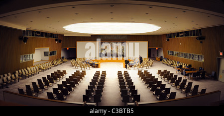 Der Sicherheitsrat Kammer in das Gebäude der Vereinten Nationen Konferenz in Manhattan, New York City. Stockfoto