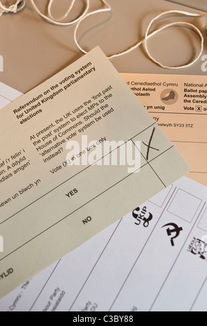 Stimmen für AV in der UK-Referendum über die Änderung des Wahlsystems für die Wahl der Mitglieder des Parlaments Stockfoto