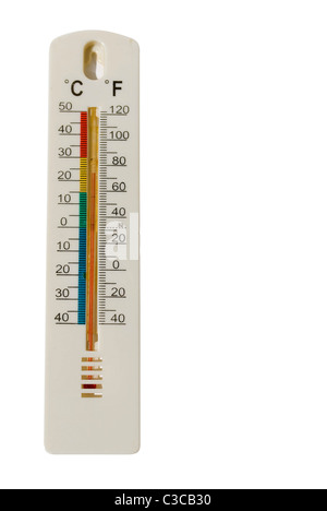 Celsius und fahrenheit Thermometer-Skala isoliert auf weiss Stockfoto