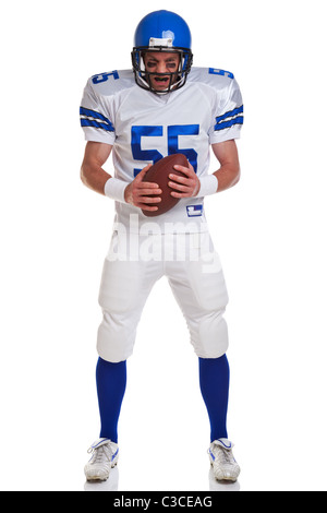 Foto von einem American Football-Spieler, auf einem weißen Hintergrund ausschneiden. Stockfoto