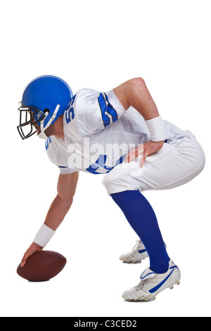 Foto von einem American Football-Spieler, auf einem weißen Hintergrund ausschneiden. Stockfoto