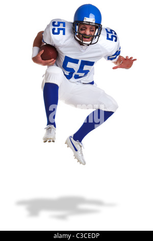 Foto von einem American Football-Spieler, auf einem weißen Hintergrund ausschneiden. Stockfoto