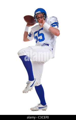 Foto von einem American Football-Spieler, auf einem weißen Hintergrund ausschneiden. Stockfoto