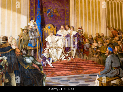 Gemälde von König Gustav Vasa, sitzt auf seinem Thron sitzt, hängt von seinem Grab in der Kathedrale von Uppsala in Schweden Stockfoto