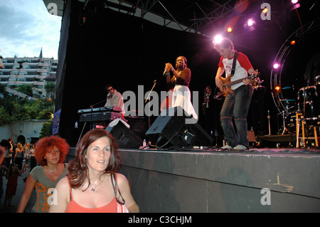 Atmosphäre auf der ganzen Welt berühmten Montreux Jazz Festival am Ufer des Genfer Sees in der Schweiz. Stockfoto