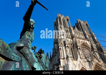 Europa, Frankreich, Marne (51), Notre-Dame de Reims, von der UNESCO als Welterbe gelistet Stockfoto