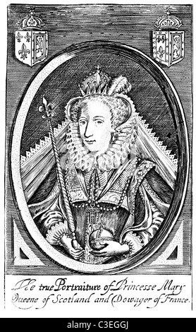 der 1600er Holzschnitt, The wahre Porträt der Prinzessin Mary Queen of Scotland und Witwe von Frankreich Stockfoto