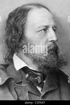 Porträtdruck um 1905 von A W Elson & Co, nach einer Zeichnung von M Arnault des englischen Dichters Alfred Lord Tennyson. Tennyson (1809 - 1892) war der führende Dichter des viktorianischen Zeitalters und viele der von ihm verfasste Sätze werden heute häufig verwendet. Stockfoto