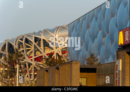 Vogels Nest National Stadium und Watercube nationale Schwimmzentrum, 2008 Olympic Green, Peking, China, Asien. Stockfoto
