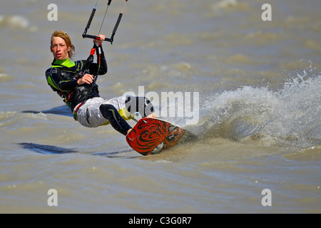 Lauffeuer der Kitesurfer am Neusiedler See, Österreich. Stockfoto