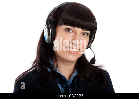 Das schöne Mädchen im Studio vor einem weißen Hintergrund. Stockfoto