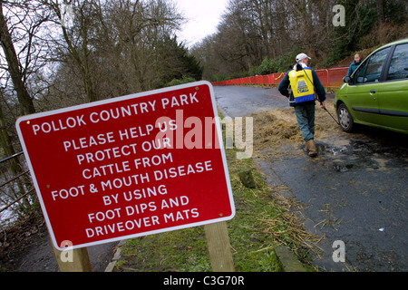 Maul- und Klauenseuche Krankheit vorbeugende Maßnahmen bei POLLOK COUNTRY PARK, GLASGOW, Schottland. Stockfoto