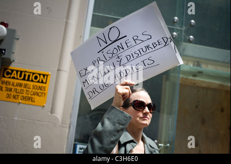 Protest vor der Bowery Bewohner Ausschuss 12-stöckige 328-Bett Obdachlosenheim Projekt Stockfoto