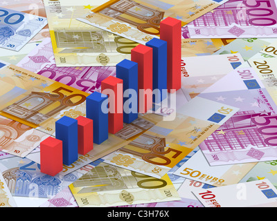 3D-Rendering von roten und blauen Balken auf Eur Stockfoto