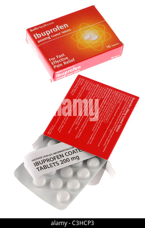 Zwei Kisten voller 16 Glocken Healthcare 200mg Dragees Ibuprofen Stockfoto