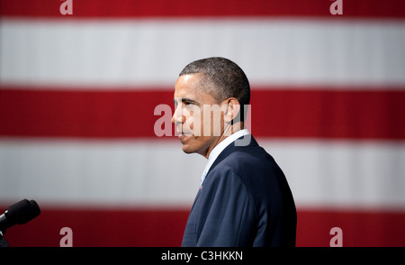 US-Präsident Barack Obama spricht von der Bühne auf einen politischen Spendenaktion in Austin, Texas. Stockfoto