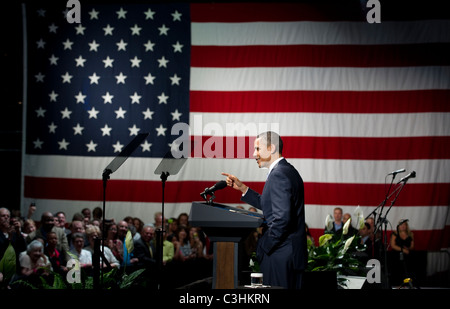 US-Präsident Barack Obama spricht von der Bühne auf einen politischen Spendenaktion in Austin, Texas. Stockfoto