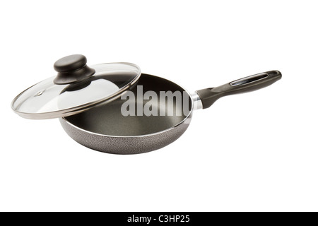 Bratpfanne mit Teflon isoliert auf weißem Hintergrund Stockfoto