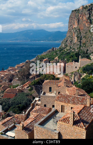 Traditionelle Mittelalter befestigte Dorf von Monemvasia in Griechenland Stockfoto