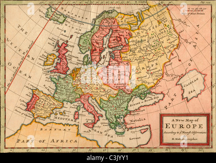 Eine neue Karte von Europa nach den neuesten Beobachtungen von H. Moll Geograph. Europäische Karte datiert um 1720 von Herman Moll. Stockfoto