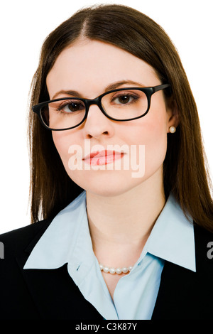 Porträt von eine Geschäftsfrau tragen Brillen isoliert auf weiß Stockfoto