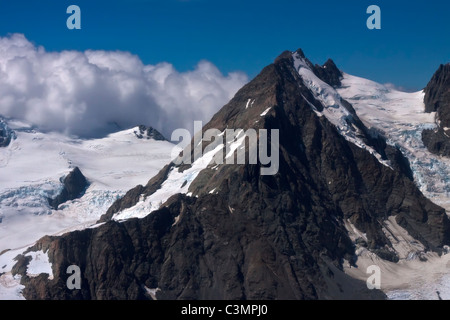 Mount Cook und Gletscher. Südalpen, West Coast, Südinsel, Neuseeland. Stockfoto