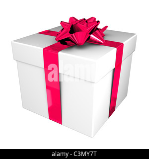 Geschenkbox mit Schleife auf weißem Hintergrund Stockfoto
