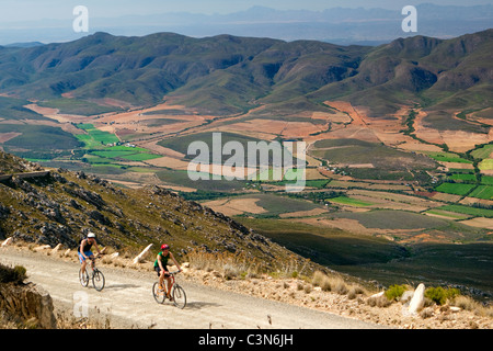 Südafrika, Western Cape, Matjiesriver, Swartberg Pass. Radfahrer. Stockfoto