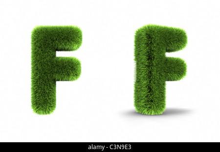 Grass Buchstabe f, isoliert auf weißem Hintergrund Stockfoto