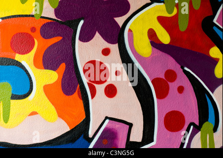 Detail einer abstrakt und sehr bunte Graffiti an der Wand in München Stockfoto