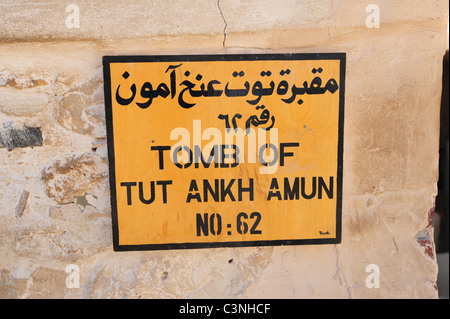Afrika Naher Osten Ägypten ägyptische Tal der Könige - Luxor-Schild am Eingang des König Tut Tutanchamun Stockfoto
