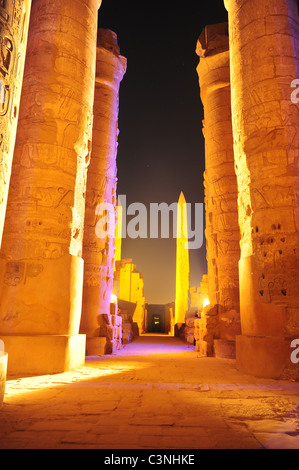 Afrika Naher Osten Ägypten Luxor Beleuchtung Nachtprogramm auf die Tempel von Karnak Antiquitäten antike Ruinen Stockfoto