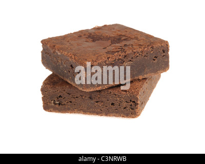 Frisch gebackene Luxury Chocolate Fudge Brownies süßes Dessert oder einen Snack gegen einen weißen Hintergrund mit Freistellungspfaden und keine Leute Stockfoto