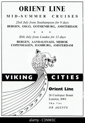 Original Werbung im Magazin ca. 1955 für ORIENT LINE Viking Städte Mitte Sommer Cruises Stockfoto