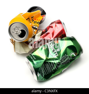 Recycling Zinn metallic Paket Stockfoto