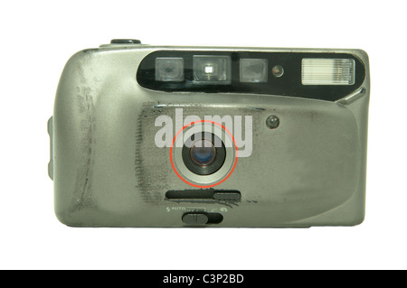 Plastick Vintage 35 mm Film-Kamera auf dem weißen Stockfoto