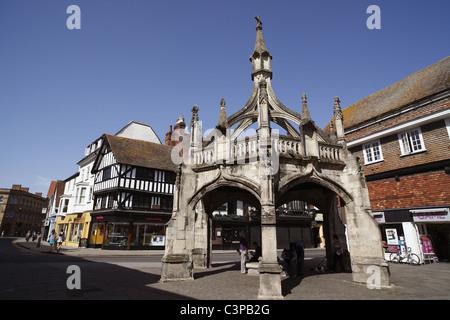 Das Geflügel Kreuz aus 1335 ist einer der vier Markt Kreuze in Salisbury, England. Stockfoto