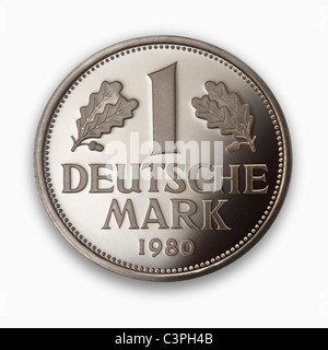 D-Mark Münze, close-up, erhöht, Ansicht Stockfoto