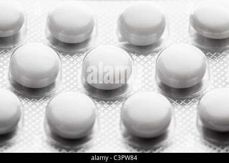 Tabletten in Blisterverpackung, Nahaufnahme Stockfoto