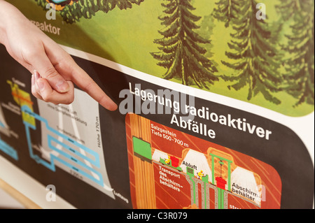 Deutschland, Emmering, menschliche Fingerzeig auf Karte Stockfoto