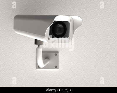 3D-Rendering Überwachungskamera auf weißen Wand Stockfoto