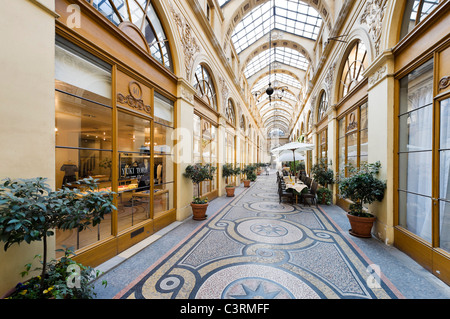 Geschäfte und ein Café in der Galerie Vivienne im 2. Arrondissement, Paris, Frankreich Stockfoto