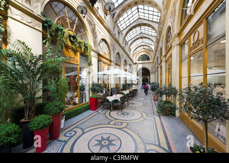 Geschäfte und ein Café in der Galerie Vivienne im 2. Arrondissement, Paris, Frankreich Stockfoto