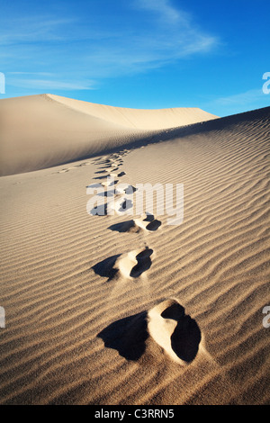 Fußspuren im Sand auf Sanddüne Stockfoto